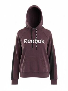 Reebok Maroon Colorblock Logo Spellout Pullover Hoodie Small